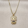 Oro Laminado Pendant Necklace, Gold Filled Style Box and Bow Design, with White Cubic Zirconia, White Enamel Finish, Golden Finish, 04.156.0468.1.18 (01 MM Thickness, 18 Inches Length)