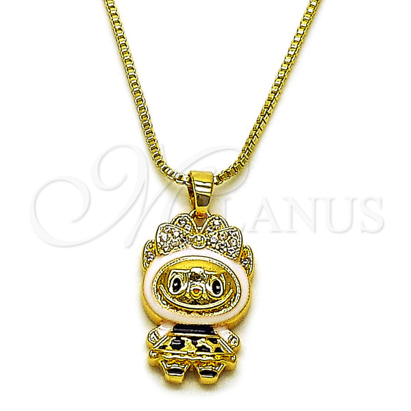 Gold Filled Necklace — Pendant Necklace Box and Bow Design with White — main product view — SKU 162170 | Oro Laminado collar — Pendant Necklace Box and Bow diseño with blanco — SKU 162170