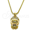 Oro Laminado Pendant Necklace, Gold Filled Style Box and Bow Design, with White Cubic Zirconia, White Enamel Finish, Golden Finish, 04.156.0468.1.18 (01 MM Thickness, 18 Inches Length)