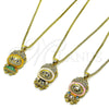 Oro Laminado Pendant Necklace, Gold Filled Style Box and Bow Design, with White Cubic Zirconia, White Enamel Finish, Golden Finish, 04.156.0468.1.18 (01 MM Thickness, 18 Inches Length)