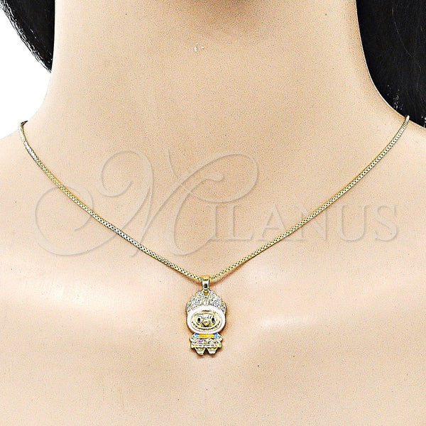 Gold Filled Necklace — Pendant Necklace Box and Bow Design with White — alternate product view — SKU 162171 | Oro Laminado collar — Pendant Necklace Box and Bow diseño with blanco — SKU 162171