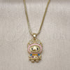 Oro Laminado Pendant Necklace, Gold Filled Style Box and Bow Design, with White Cubic Zirconia, Dark Pink Enamel Finish, Golden Finish, 04.156.0468.2.18 (01 MM Thickness, 18 Inches Length)