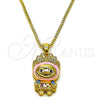Oro Laminado Pendant Necklace, Gold Filled Style Box and Bow Design, with White Cubic Zirconia, Dark Pink Enamel Finish, Golden Finish, 04.156.0468.2.18 (01 MM Thickness, 18 Inches Length)