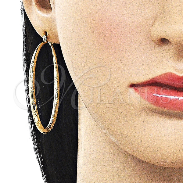 Gold Filled Hoop Earrings — Large Hoop Hollow Design Diamond Cutting 02. — alternate product view — SKU 162172 | Oro Laminado aretes de aro — Large Hoop Hollow diseño Diamond Cutting 02. — SKU 162172