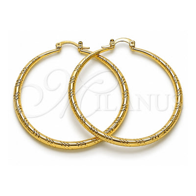 Oro Laminado Large Hoop, Gold Filled Style Hollow Design, Diamond Cutting Finish, Golden Finish, 02.163.0408.50