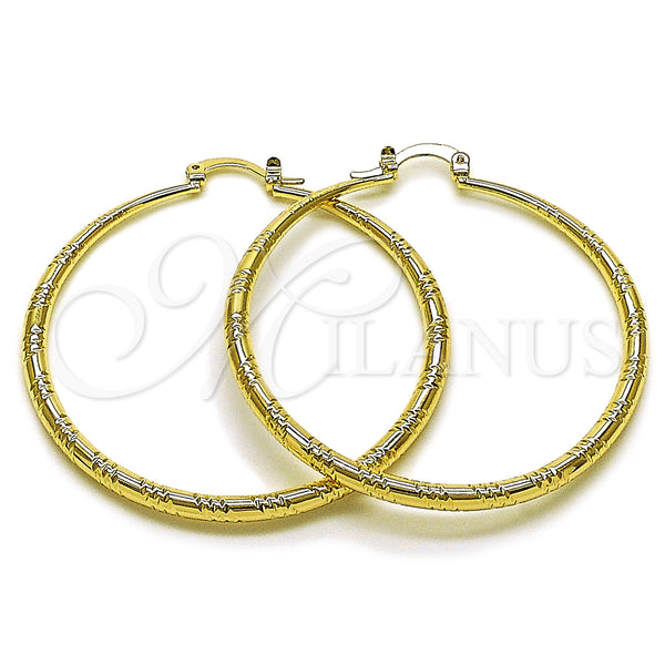 Gold Filled Hoop Earrings — Large Hoop Hollow Design Diamond Cutting 02. — main product view — SKU 162172 | Oro Laminado aretes de aro — Large Hoop Hollow diseño Diamond Cutting 02. — SKU 162172
