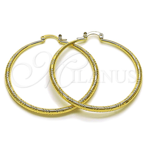 Oro Laminado Large Hoop, Gold Filled Style Hollow Design, Diamond Cutting Finish, Golden Finish, 02.163.0408.50