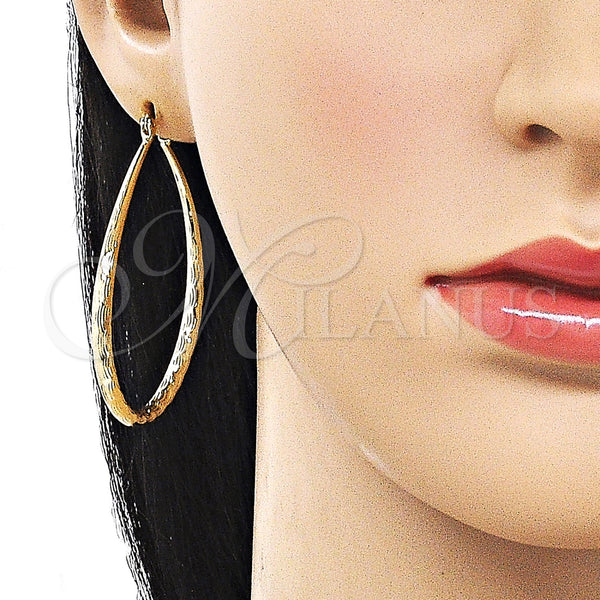 Gold Filled Hoop Earrings — Medium Hoop Hollow Design Diamond Cutting 02. — alternate product view — SKU 162173 | Oro Laminado aretes de aro — Medium Hoop Hollow diseño Diamond Cutting 02. — SKU 162173