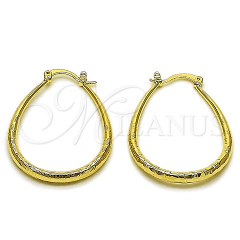Oro Laminado Medium Hoop, Gold Filled Style Hollow Design, Diamond Cutting Finish, Golden Finish, 02.163.0410.30