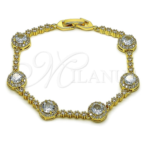 Oro Laminado Tennis Bracelet, Gold Filled Style Cluster Design, with White Cubic Zirconia, Polished, Golden Finish, 03.266.0034.07