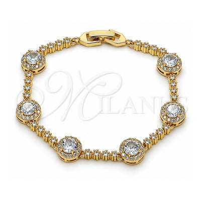 Oro Laminado Tennis Bracelet, Gold Filled Style Cluster Design, with White Cubic Zirconia, Polished, Golden Finish, 03.266.0034.07 (Thickness, 7 Inches Length)