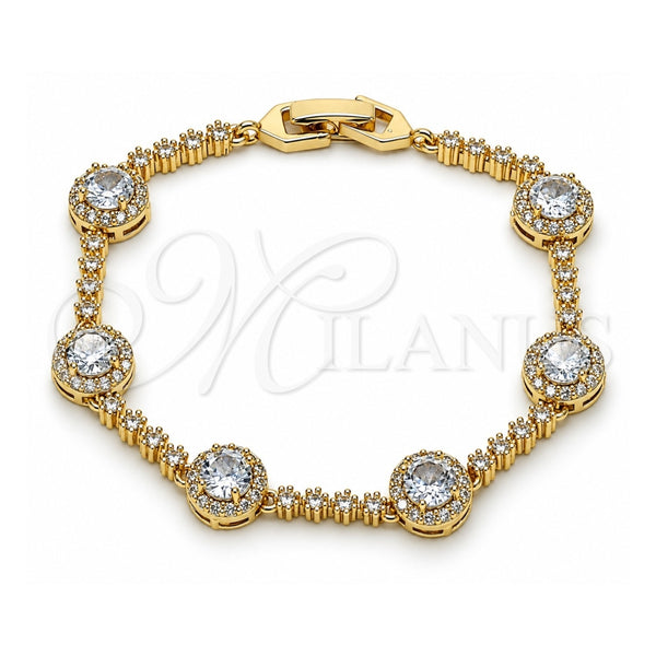 Oro Laminado Tennis Bracelet, Gold Filled Style Cluster Design, with White Cubic Zirconia, Polished, Golden Finish, 03.266.0034.07 (Thickness, 7 Inches Length)