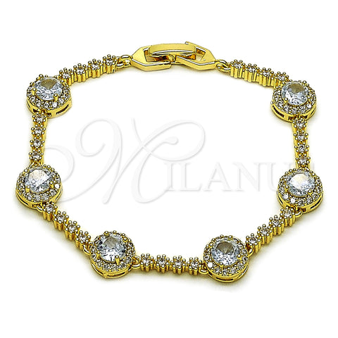 Oro Laminado Tennis Bracelet, Gold Filled Style Cluster Design, with White Cubic Zirconia, Polished, Golden Finish, 03.266.0034.07 (Thickness, 7 Inches Length)
