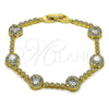 Oro Laminado Tennis Bracelet, Gold Filled Style Cluster Design, with White Cubic Zirconia, Polished, Golden Finish, 03.266.0034.07 (Thickness, 7 Inches Length)