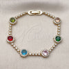Oro Laminado Tennis Bracelet, Gold Filled Style Cluster Design, with Multicolor and White Cubic Zirconia, Polished, Golden Finish, 03.266.0034.1.07