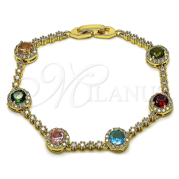 Oro Laminado Tennis Bracelet, Gold Filled Style Cluster Design, with Multicolor and White Cubic Zirconia, Polished, Golden Finish, 03.266.0034.1.07