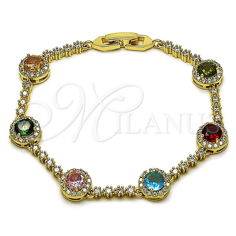 Oro Laminado Tennis Bracelet, Gold Filled Style Cluster Design, with Multicolor and White Cubic Zirconia, Polished, Golden Finish, 03.266.0034.1.07