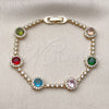 Oro Laminado Tennis Bracelet, Gold Filled Style Cluster Design, with Multicolor and White Cubic Zirconia, Polished, Golden Finish, 03.266.0034.1.07 (Thickness, 7 Inches Length)