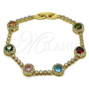 Gold Filled Bracelet — Tennis Bracelet Cluster Design with Multicolor and White — main product view — SKU 162177 | Oro Laminado brazalete — Tennis Bracelet Cluster diseño with Multicolor and blanco — SKU 162177