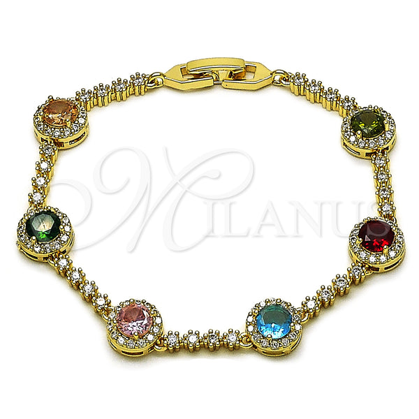 Oro Laminado Tennis Bracelet, Gold Filled Style Cluster Design, with Multicolor and White Cubic Zirconia, Polished, Golden Finish, 03.266.0034.1.07 (Thickness, 7 Inches Length)