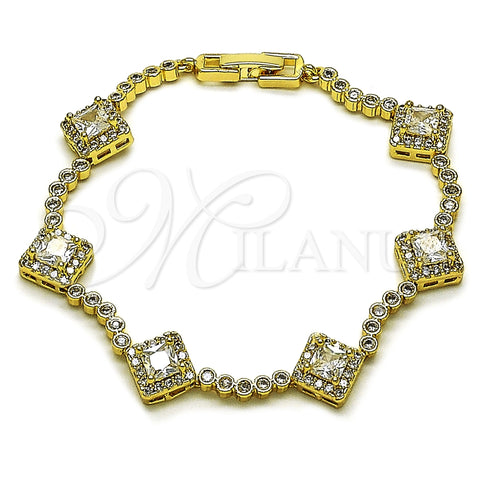 Oro Laminado Tennis Bracelet, Gold Filled Style Cluster Design, with White Cubic Zirconia, Polished, Golden Finish, 03.266.0035.08