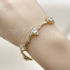 Oro Laminado Tennis Bracelet, Gold Filled Style Cluster Design, with White Cubic Zirconia, Polished, Golden Finish, 03.266.0035.08 (Thickness, 8 Inches Length)