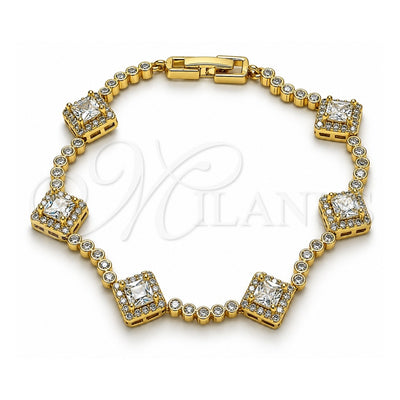 Oro Laminado Tennis Bracelet, Gold Filled Style Cluster Design, with White Cubic Zirconia, Polished, Golden Finish, 03.266.0035.08 (Thickness, 8 Inches Length)