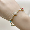 Oro Laminado Tennis Bracelet, Gold Filled Style Cluster Design, with Multicolor and White Cubic Zirconia, Polished, Golden Finish, 03.266.0035.1.08