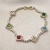 Oro Laminado Tennis Bracelet, Gold Filled Style Cluster Design, with Multicolor and White Cubic Zirconia, Polished, Golden Finish, 03.266.0035.1.08