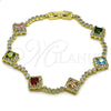 Oro Laminado Tennis Bracelet, Gold Filled Style Cluster Design, with Multicolor and White Cubic Zirconia, Polished, Golden Finish, 03.266.0035.1.08