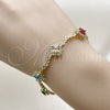Oro Laminado Tennis Bracelet, Gold Filled Style Cluster Design, with Multicolor and White Cubic Zirconia, Polished, Golden Finish, 03.266.0035.1.08 (Thickness, 8 Inches Length)