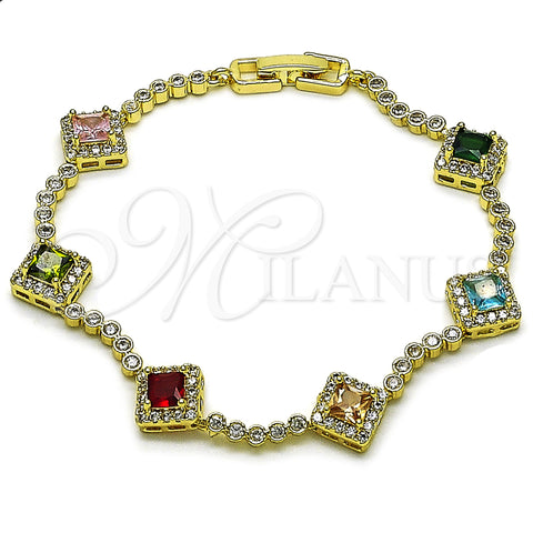 Oro Laminado Tennis Bracelet, Gold Filled Style Cluster Design, with Multicolor and White Cubic Zirconia, Polished, Golden Finish, 03.266.0035.1.08 (Thickness, 8 Inches Length)