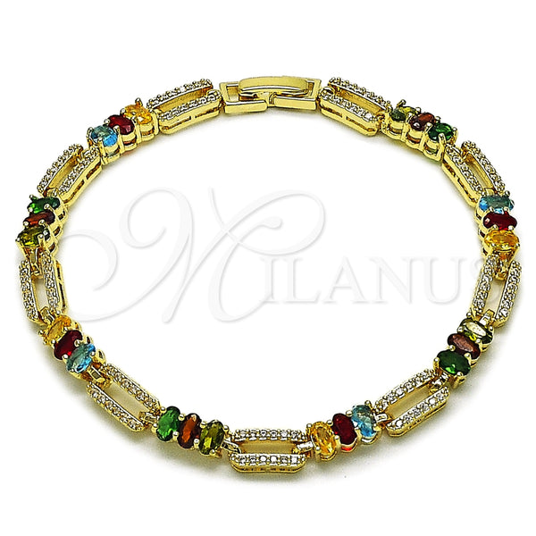 Oro Laminado Tennis Bracelet, Gold Filled Style with Multicolor and White Cubic Zirconia, Polished, Golden Finish, 03.266.0036.1.08
