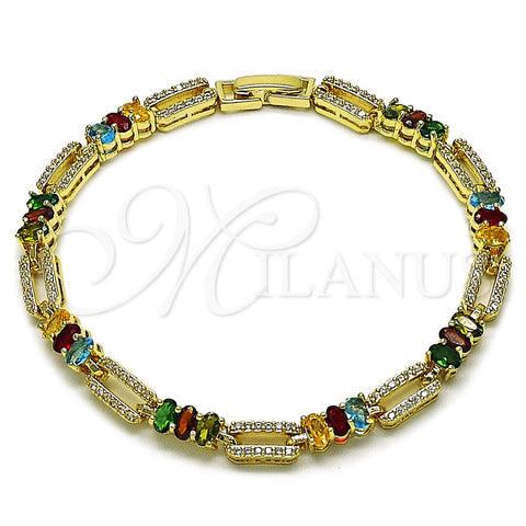 Oro Laminado Tennis Bracelet, Gold Filled Style with Multicolor and White Cubic Zirconia, Polished, Golden Finish, 03.266.0036.1.08