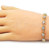Oro Laminado Tennis Bracelet, Gold Filled Style Heart Design, with White Cubic Zirconia, Polished, Golden Finish, 03.266.0037.07 (Thickness, 8 Inches Length)