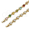 Oro Laminado Tennis Bracelet, Gold Filled Style Heart Design, with White Cubic Zirconia, Polished, Golden Finish, 03.266.0037.07 (Thickness, 8 Inches Length)