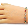 Oro Laminado Tennis Bracelet, Gold Filled Style Heart Design, with Multicolor Cubic Zirconia, Polished, Golden Finish, 03.266.0037.107