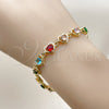 Oro Laminado Tennis Bracelet, Gold Filled Style Heart Design, with Multicolor Cubic Zirconia, Polished, Golden Finish, 03.266.0037.107