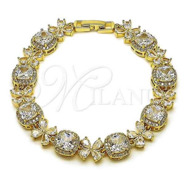 Gold Filled Bracelet — Tennis Bracelet Cluster and Flower Design with White — main product view — SKU 162184 | Oro Laminado brazalete — Tennis Bracelet Cluster and flor diseño with blanco — SKU 162184
