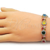 Oro Laminado Tennis Bracelet, Gold Filled Style Cluster and Flower Design, with Multicolor and White Cubic Zirconia, Polished, Golden Finish, 03.266.0038.1.07 (Thickness, 8 Inches Length)