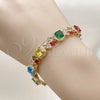 Oro Laminado Tennis Bracelet, Gold Filled Style Cluster and Flower Design, with Multicolor and White Cubic Zirconia, Polished, Golden Finish, 03.266.0038.1.07 (Thickness, 8 Inches Length)