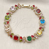 Oro Laminado Tennis Bracelet, Gold Filled Style Cluster and Flower Design, with Multicolor and White Cubic Zirconia, Polished, Golden Finish, 03.266.0038.1.07 (Thickness, 8 Inches Length)
