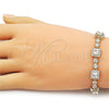 Oro Laminado Tennis Bracelet, Gold Filled Style Cluster Design, with White Cubic Zirconia, Polished, Golden Finish, 03.266.0039.07 (Thickness, 8 Inches Length)