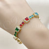 Oro Laminado Tennis Bracelet, Gold Filled Style Cluster Design, with Multicolor and White Cubic Zirconia, Polished, Golden Finish, 03.266.0039.1.07