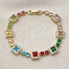 Oro Laminado Tennis Bracelet, Gold Filled Style Cluster Design, with Multicolor and White Cubic Zirconia, Polished, Golden Finish, 03.266.0039.1.07
