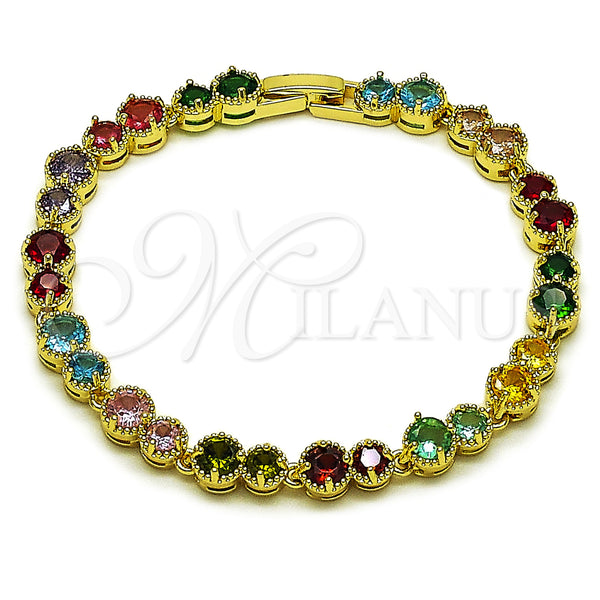 Oro Laminado Tennis Bracelet, Gold Filled Style with Multicolor Cubic Zirconia, Polished, Golden Finish, 03.266.0040.1.08 (Thickness, 8 Inches Length)