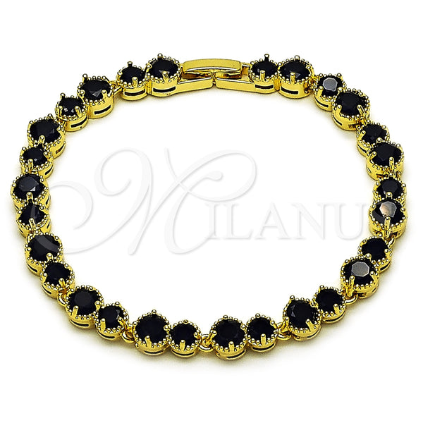 Oro Laminado Tennis Bracelet, Gold Filled Style with Black Cubic Zirconia, Polished, Golden Finish, 03.266.0040.2.08
