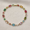 Oro Laminado Tennis Bracelet, Gold Filled Style with Multicolor Cubic Zirconia, Polished, Golden Finish, 03.266.0041.07