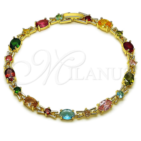Oro Laminado Tennis Bracelet, Gold Filled Style with Multicolor Cubic Zirconia, Polished, Golden Finish, 03.266.0041.07