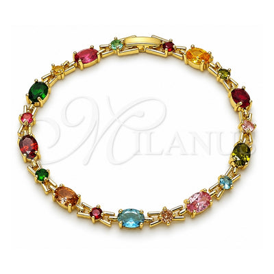 Oro Laminado Tennis Bracelet, Gold Filled Style with Multicolor Cubic Zirconia, Polished, Golden Finish, 03.266.0041.07 (Thickness, 7 Inches Length)